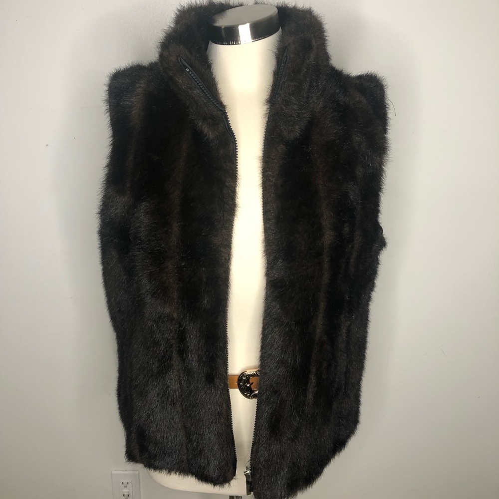 Reversible Faux Fur Mink VEST GILLET Coat/Rain Jacket MOD  Dark Brown